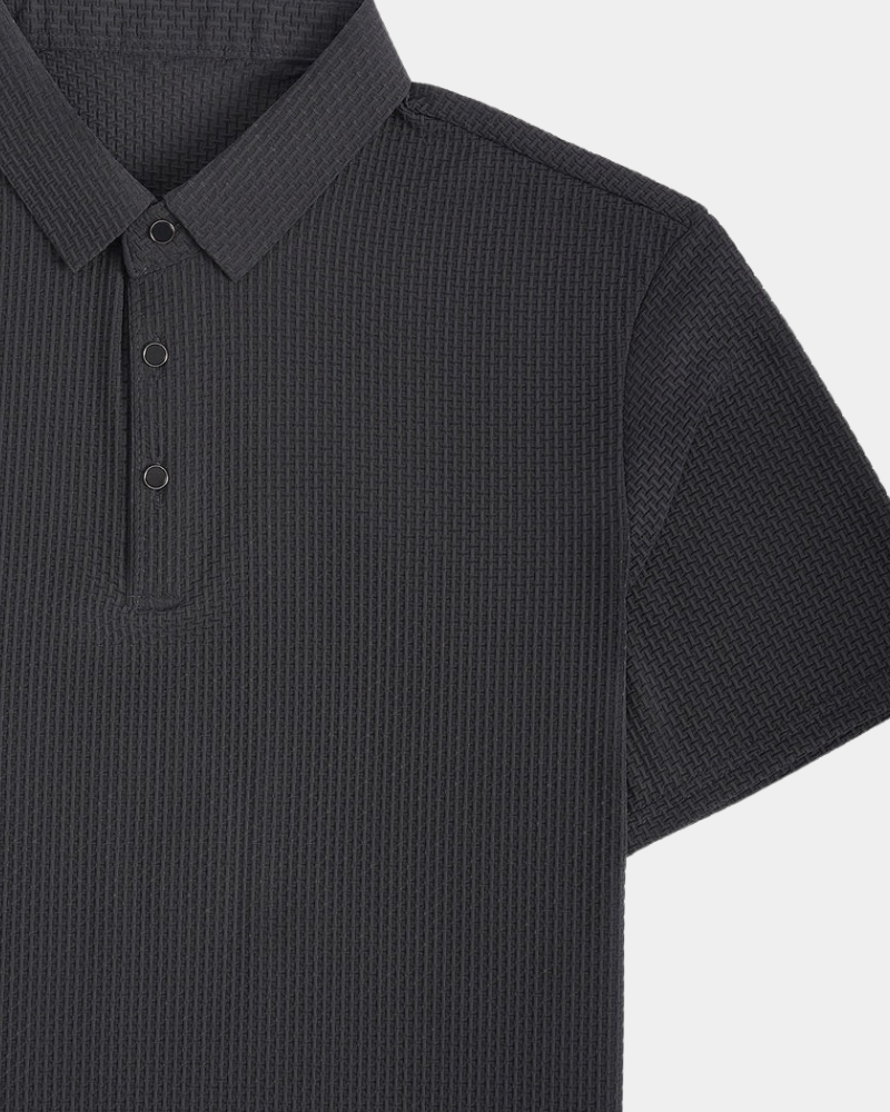 Black textured polo shirt on a white background #Color_dark gray