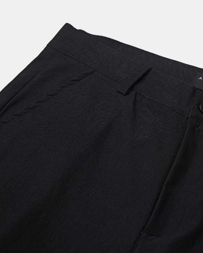 Detailed view of By Alden luxury black stretch cotton fabric, emphasizing the fine weave and high-quality minimalist finish. #color_black