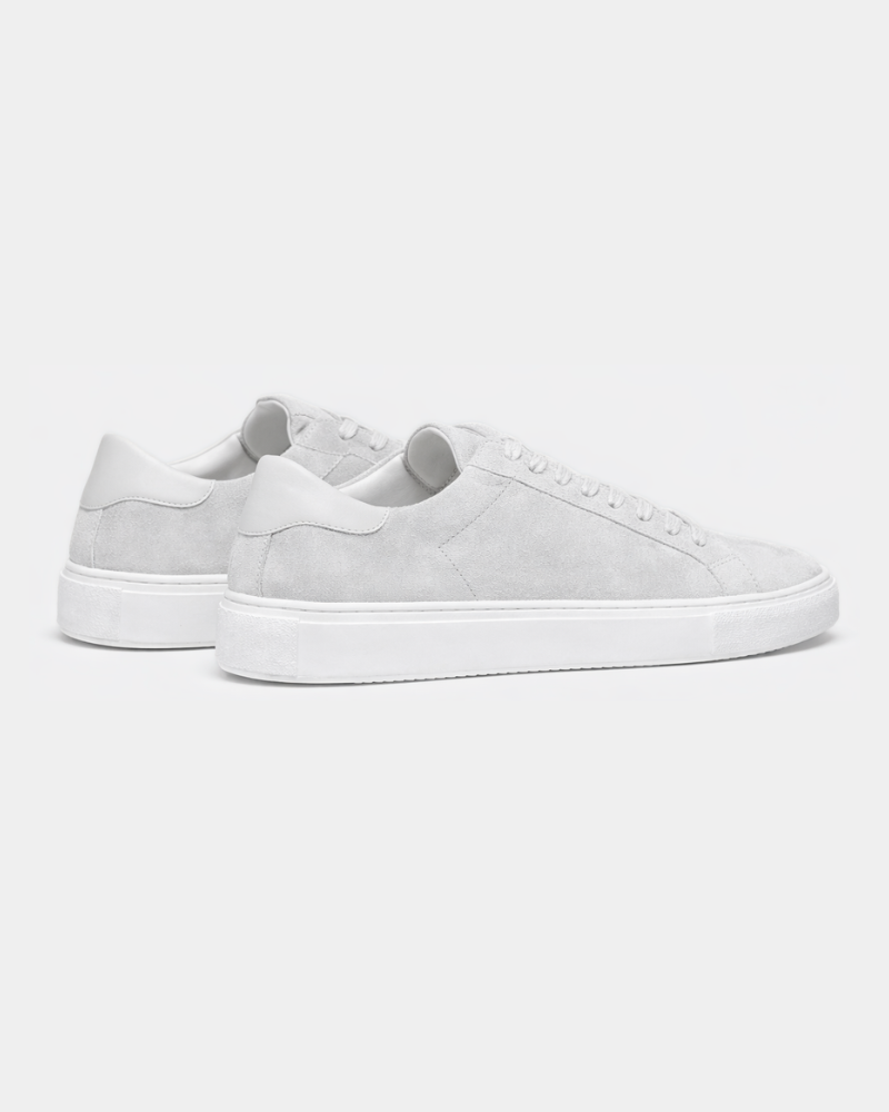 By Alden Beige Suede Classic Trainers, angled rear pair view, light grey background #color_beige