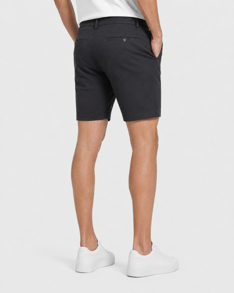 By Alden Gray Shorts on male model back view full body light gray background #color_gray