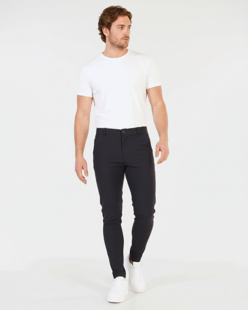 By Alden Minimalist luxury dark gray stretch cotton chinos in a slim fit, featuring a smooth matte texture for a refined look. #color_dark gray